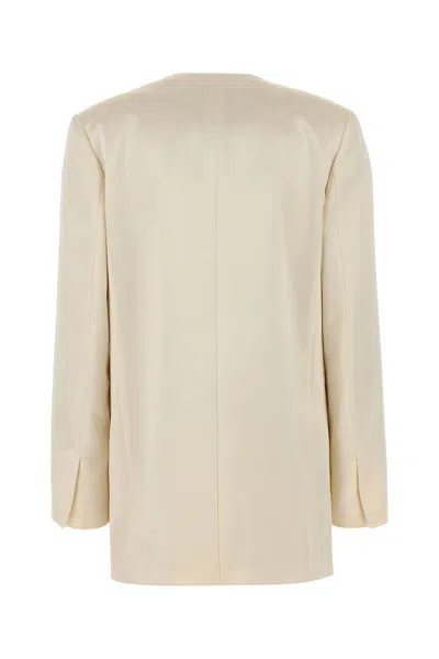 Alberta Ferretti Satin Blazer Double Breasted Button Detailing Pockets In Neutral