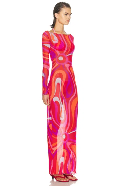 Pucci Long Sleeve Maxi Dress In Multi