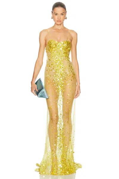 Attico Lime Multishades Long Dress In Gold