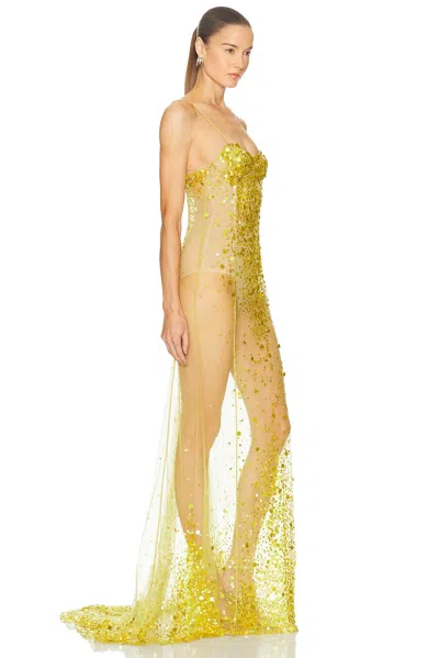 Attico Lime Multishades Long Dress In Gold