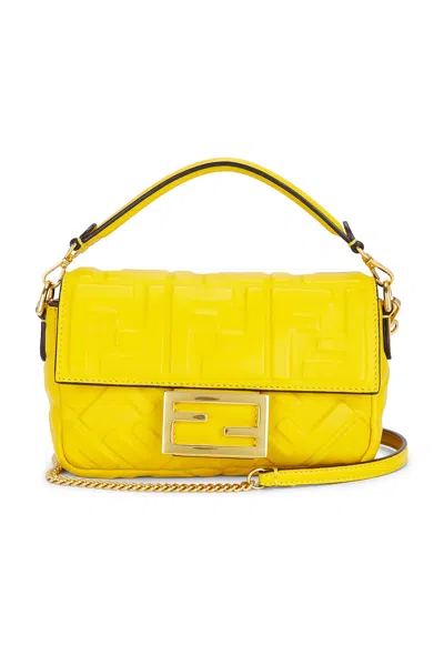 Pre-owned Fendi Zucca Mini Baguette Shoulder Bag In Yellow