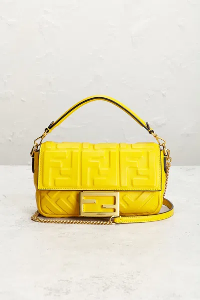 Pre-owned Fendi Zucca Mini Baguette Shoulder Bag In Yellow