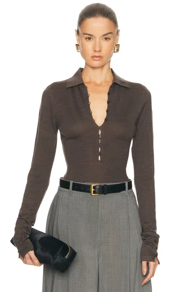 Jacquemus Long-sleeved Merino Wool Polo Shirt Knitwear Brown