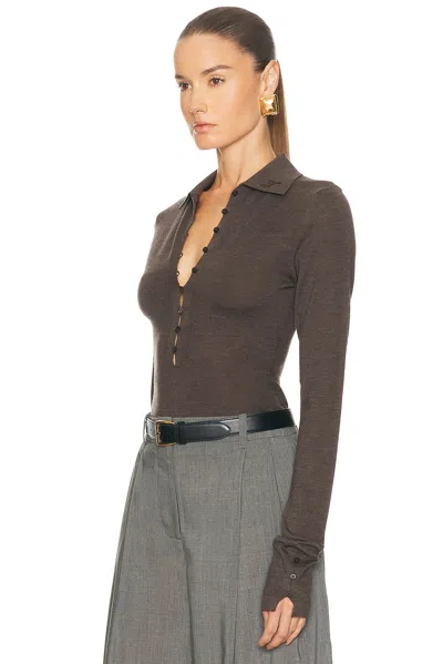 Jacquemus Long-sleeved Merino Wool Polo Shirt Knitwear Brown