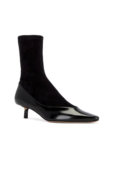 Jacquemus The Tourni Suede And Glossed-leather Ankle Boots In Black