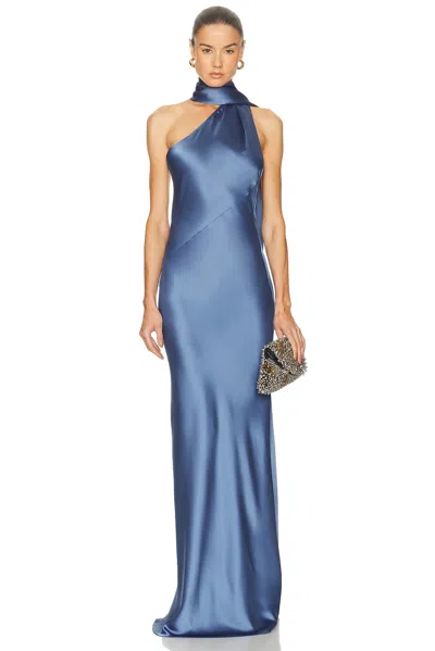 Ila Brice One-shoulder Satin Maxi Dress In Blue