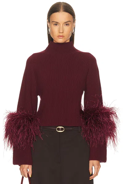 Lapointe Merino Mock Neck Classic Feather Sweater In Burgundy