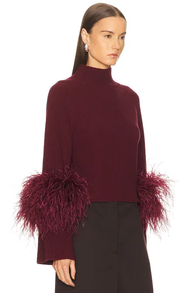 Lapointe Merino Mock Neck Classic Feather Sweater In Burgundy