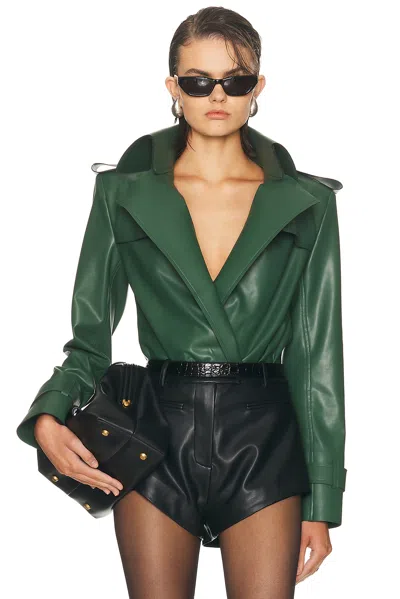 Norma Kamali Double Breasted Trench Bodysuit In Green