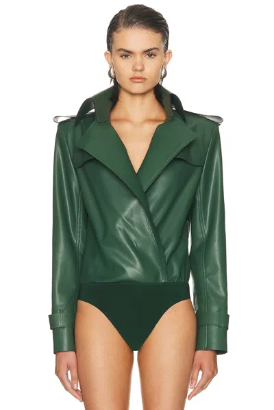 Norma Kamali Double Breasted Trench Bodysuit In Green