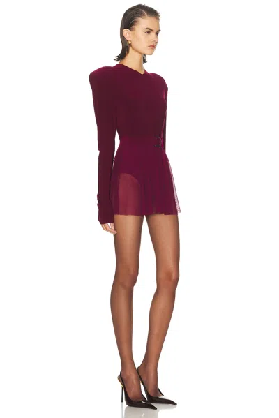 Norma Kamali Long Sleeve Shoulder Pad V Neck Flared Pickleball Dress In Purple