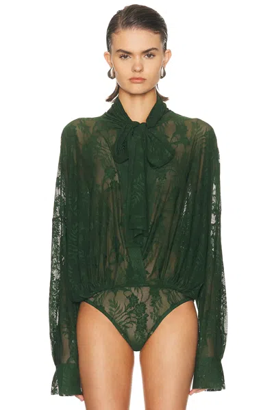 Norma Kamali Super Oversized Boyfriend Bow Bodysuit In Green