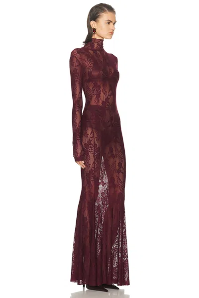 Norma Kamali Long Sleeve Turtleneck Fishtail Gown In Burgundy