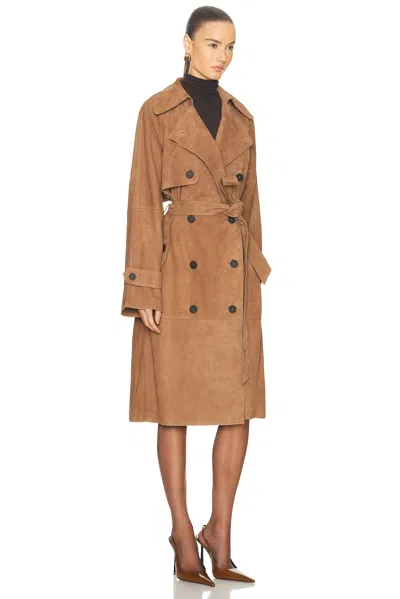 L'academie By Marianna Dara Suede Trench Coat In Brown