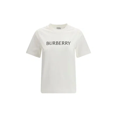 Burberry Ribbed Cotton Jersey T-shirt With Logo Print In Neutral