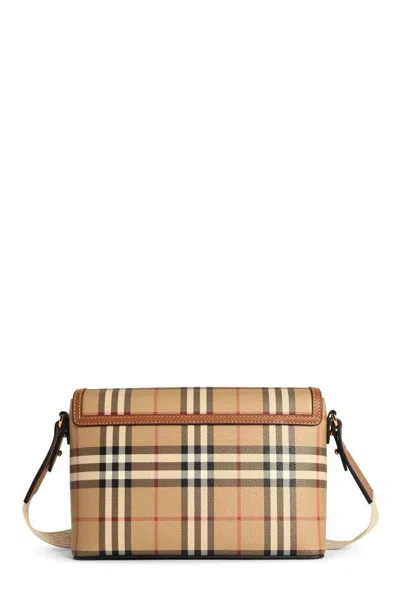 Burberry Womens Briar Brown Check-print Flap-front Woven-blend Cross-body Bag