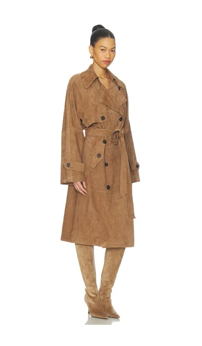 L'academie By Marianna Dara Suede Trench Coat In Brown