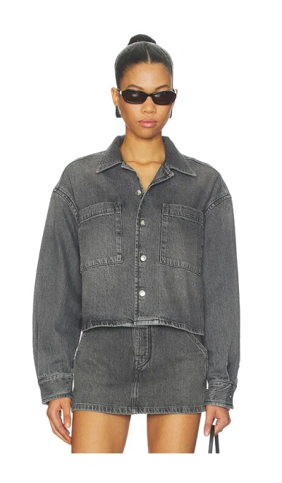 Alexander Wang Cropped Long Sleeve Shirt In Gray