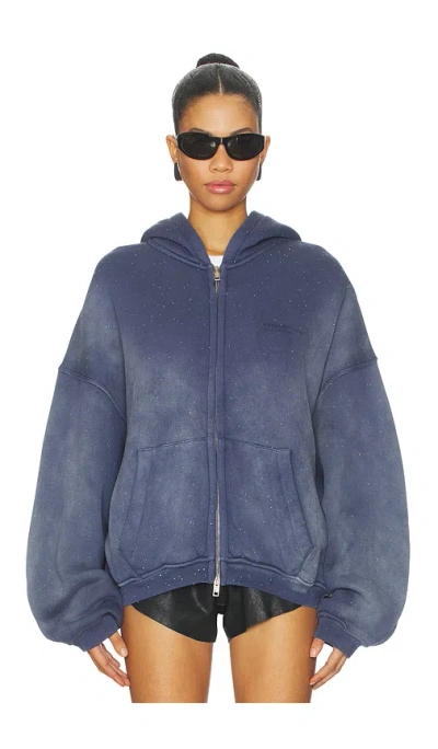 Alexander Wang Crystal Hotifx Zip-up Hoodie In Cotton Blend In Blue