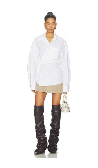 Alexander Wang Pre-styled Mini Wrap Dress In Twill In White
