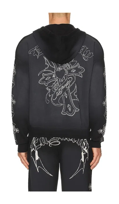 Ed Hardy Crosses Boxy Zip Hoodie In Black