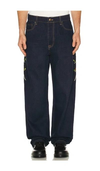 Ed Hardy Dragons Selvage Baggy Denim Pants In Blue