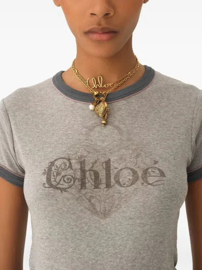 Chloé Baby Fit T-shirt With Logo In Cotton Jersey In Gray