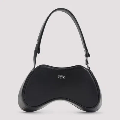 Diesel Play-semi Gloss Leather Shoulder Bag In Black