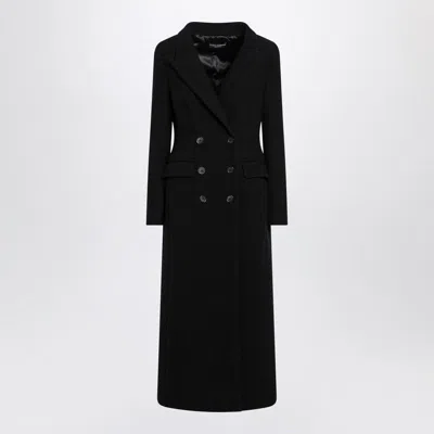 Dolce & Gabbana Double-breasted Long Wool Coat And Pockets In Black