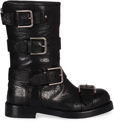 Dolce & Gabbana Black Leather Boots With Straps In Multi