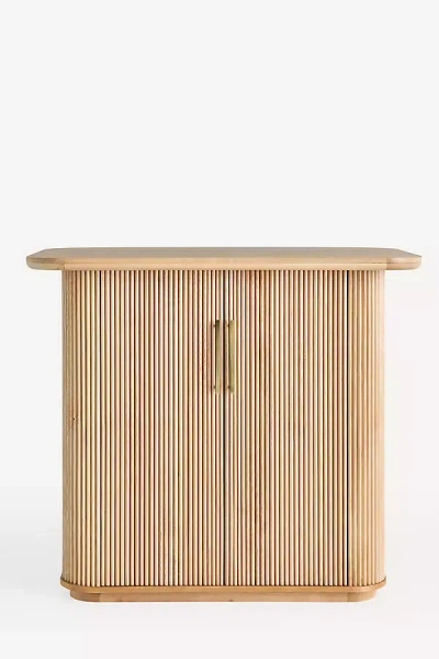 Anthropologie Scout Tall Burl Wood Fluted Bar Cabinet