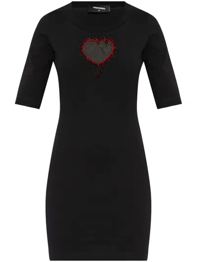 Dsquared2 Logo-embellished Cotton Mini Dress In Blue