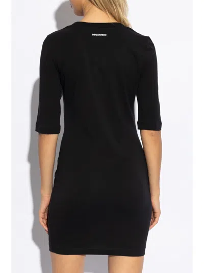 Dsquared2 Logo-embellished Cotton Mini Dress In Blue