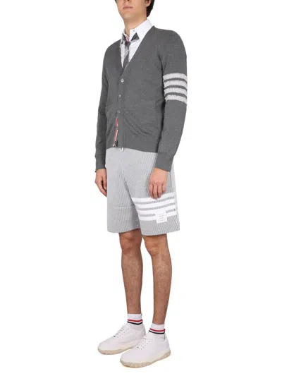 Thom Browne Vertical Pinstripe Shorts With Drawstring Waistband And Bold Accents In Gray