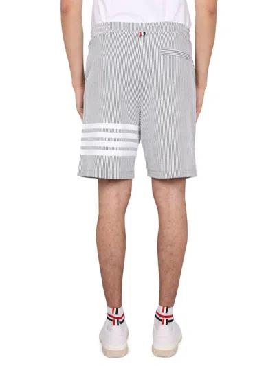 Thom Browne Vertical Pinstripe Shorts With Drawstring Waistband And Bold Accents In Gray