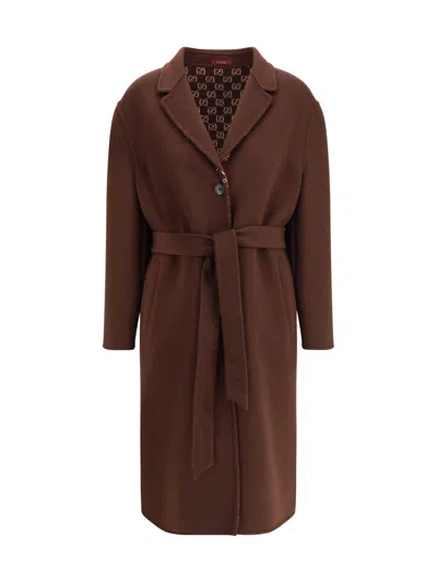 Gucci Brown Reversible Double-breasted Coat With Notched Revers And Belt In Wool Woman