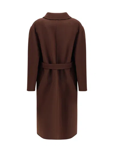 Gucci Brown Reversible Double-breasted Coat With Notched Revers And Belt In Wool Woman