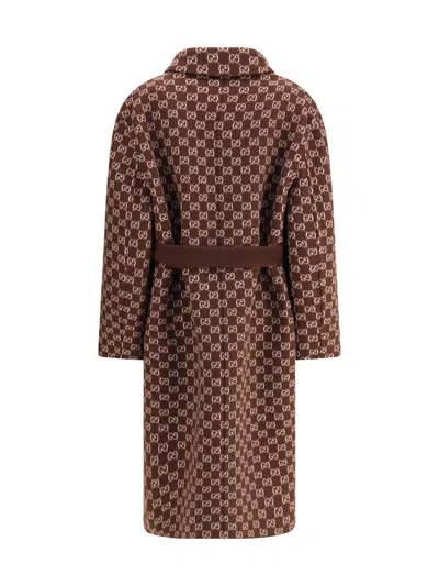 Gucci Brown Reversible Double-breasted Coat With Notched Revers And Belt In Wool Woman