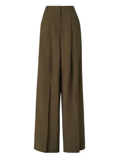 Fendi Green Wool And Mohair Trousers In Brown