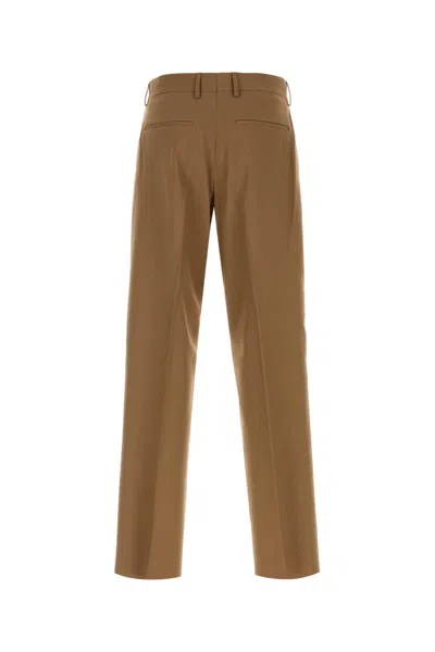 Fendi Men Beige Pants With Belt Loops And Ff Plaque On The Loop In Wool Woman In Brown