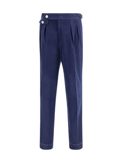 Brunello Cucinelli Men Wool Corduroy Trousers In Blue