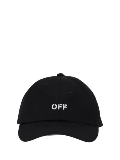 Off-white Baseball Cap With Curved Brim Design In Black