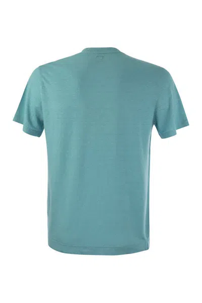 Fedeli Garment-dyed Linen And Elastane Blend T-shirt In Blue