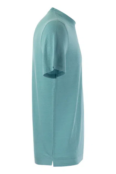 Fedeli Garment-dyed Linen And Elastane Blend T-shirt In Blue