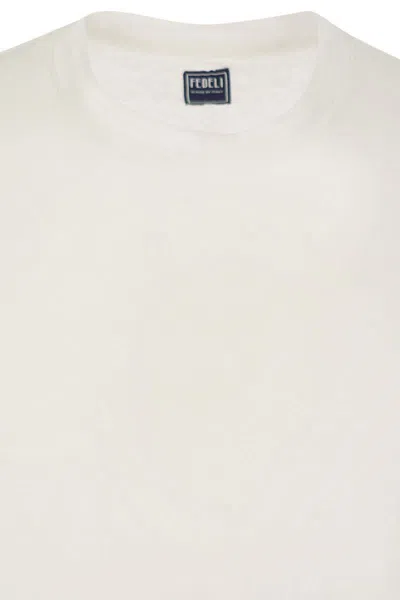 Fedeli Garment-dyed Linen And Elastane T-shirt In White