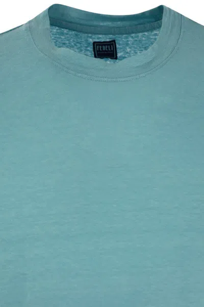 Fedeli Garment-dyed Linen And Elastane Blend T-shirt In Blue