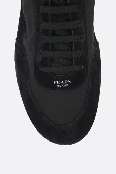 Prada Collapse Re-nylon And Suede Elasticized Sneakers In Black