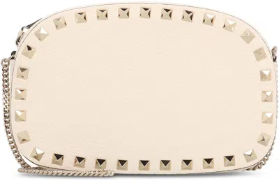 Valentino Garavani Rockstud Leather Crossbody Bag In Neutral