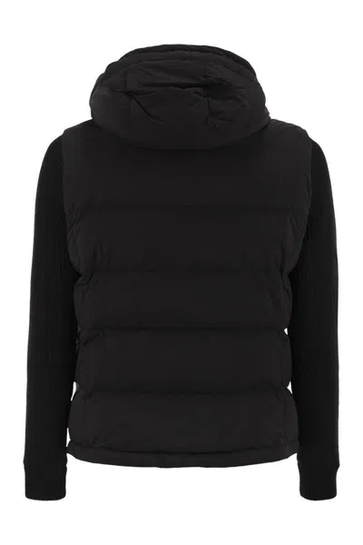 Moorer Foscolo-knm - Bomber Jacket With Knitted Sleeves In Black