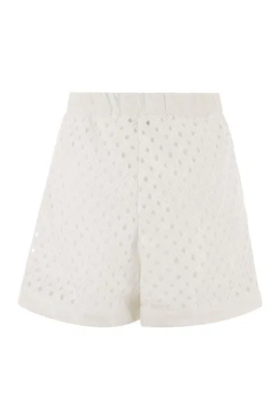 Herno Perforated Shorts With Geometric Shapes In White